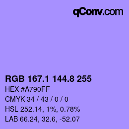 カラーコード: RGB 167.1 144.8 255 | qconv.com