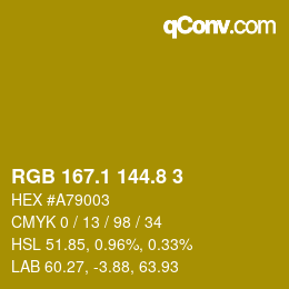 カラーコード: RGB 167.1 144.8 3 | qconv.com