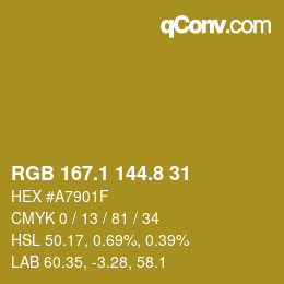 カラーコード: RGB 167.1 144.8 31 | qconv.com