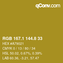カラーコード: RGB 167.1 144.8 33 | qconv.com