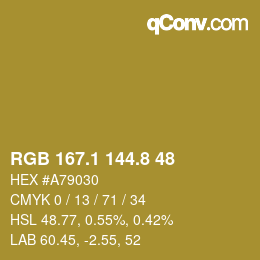 カラーコード: RGB 167.1 144.8 48 | qconv.com