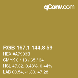Color code: RGB 167.1 144.8 59 | qconv.com