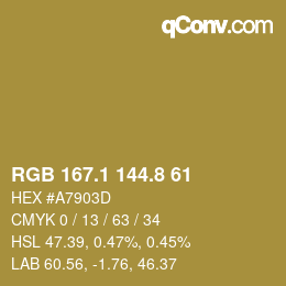 Color code: RGB 167.1 144.8 61 | qconv.com
