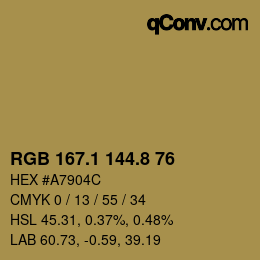 Color code: RGB 167.1 144.8 76 | qconv.com