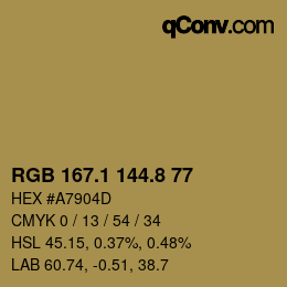 Color code: RGB 167.1 144.8 77 | qconv.com