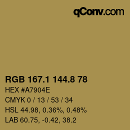 Color code: RGB 167.1 144.8 78 | qconv.com