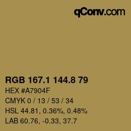 カラーコード: RGB 167.1 144.8 79 | qconv.com