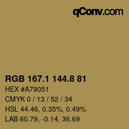 Color code: RGB 167.1 144.8 81 | qconv.com