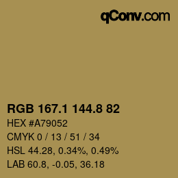 Color code: RGB 167.1 144.8 82 | qconv.com