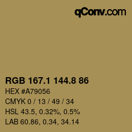 Color code: RGB 167.1 144.8 86 | qconv.com
