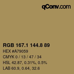 Color code: RGB 167.1 144.8 89 | qconv.com