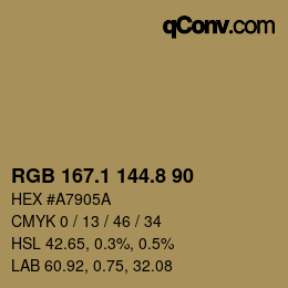 Color code: RGB 167.1 144.8 90 | qconv.com