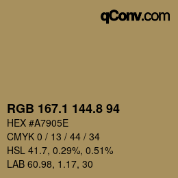 Color code: RGB 167.1 144.8 94 | qconv.com