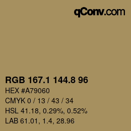 Color code: RGB 167.1 144.8 96 | qconv.com