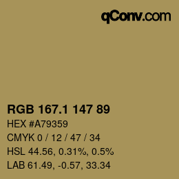 カラーコード: RGB 167.1 147 89 | qconv.com