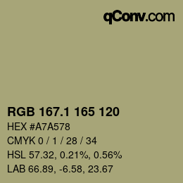 Color code: RGB 167.1 165 120 | qconv.com