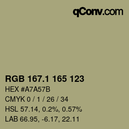 カラーコード: RGB 167.1 165 123 | qconv.com