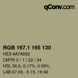 Color code: RGB 167.1 165 130 | qconv.com