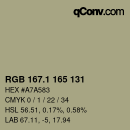 カラーコード: RGB 167.1 165 131 | qconv.com