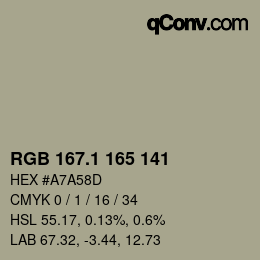 カラーコード: RGB 167.1 165 141 | qconv.com
