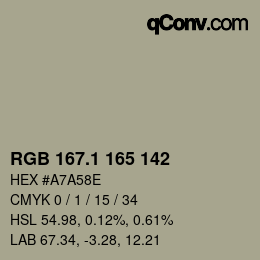 カラーコード: RGB 167.1 165 142 | qconv.com
