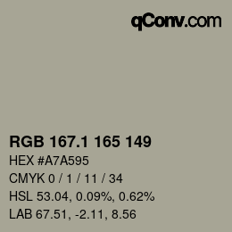 Color code: RGB 167.1 165 149 | qconv.com