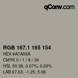 Color code: RGB 167.1 165 154 | qconv.com