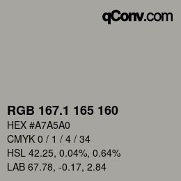 Color code: RGB 167.1 165 160 | qconv.com
