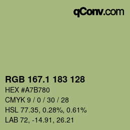 カラーコード: RGB 167.1 183 128 | qconv.com