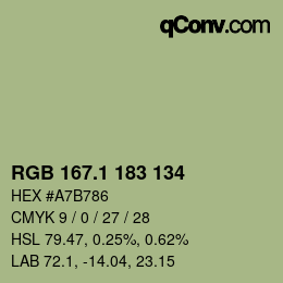 Color code: RGB 167.1 183 134 | qconv.com