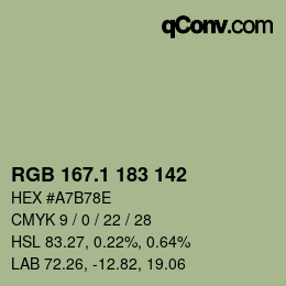 カラーコード: RGB 167.1 183 142 | qconv.com