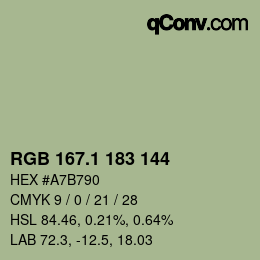 Color code: RGB 167.1 183 144 | qconv.com