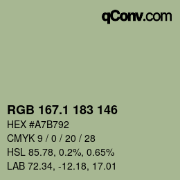 カラーコード: RGB 167.1 183 146 | qconv.com