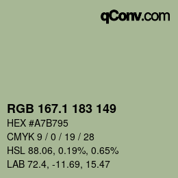 Color code: RGB 167.1 183 149 | qconv.com
