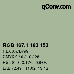 カラーコード: RGB 167.1 183 153 | qconv.com