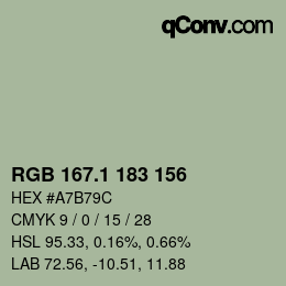 カラーコード: RGB 167.1 183 156 | qconv.com