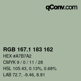 カラーコード: RGB 167.1 183 162 | qconv.com