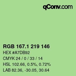 カラーコード: RGB 167.1 219 146 | qconv.com