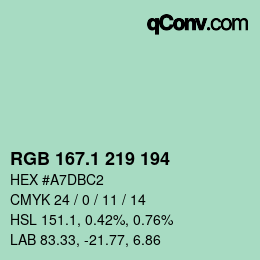 カラーコード: RGB 167.1 219 194 | qconv.com