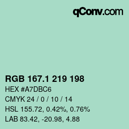 カラーコード: RGB 167.1 219 198 | qconv.com