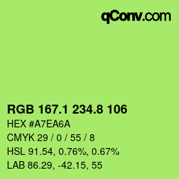 カラーコード: RGB 167.1 234.8 106 | qconv.com