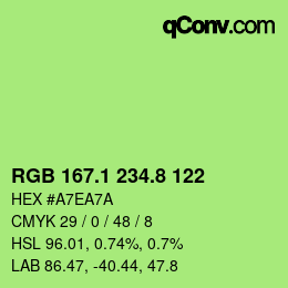 カラーコード: RGB 167.1 234.8 122 | qconv.com