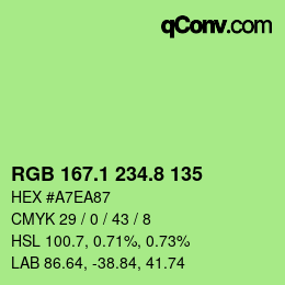 カラーコード: RGB 167.1 234.8 135 | qconv.com