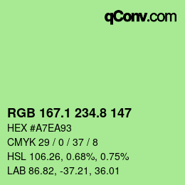 カラーコード: RGB 167.1 234.8 147 | qconv.com