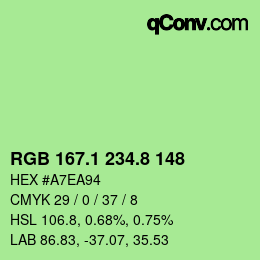 カラーコード: RGB 167.1 234.8 148 | qconv.com