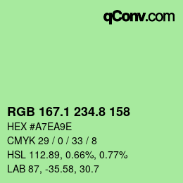 カラーコード: RGB 167.1 234.8 158 | qconv.com
