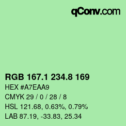 カラーコード: RGB 167.1 234.8 169 | qconv.com