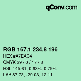 Color code: RGB 167.1 234.8 196 | qconv.com
