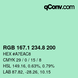 Color code: RGB 167.1 234.8 200 | qconv.com