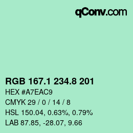 Color code: RGB 167.1 234.8 201 | qconv.com